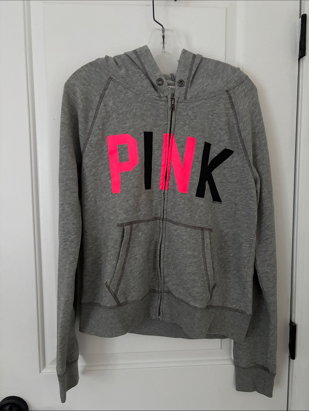 PINK Victoria's Secret Gray Zip Hoodie with Neon Pink & Black Logo